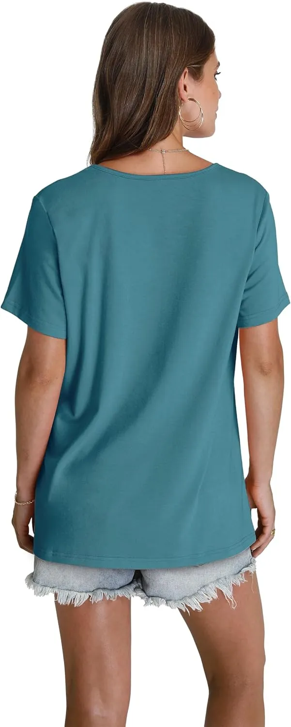 WEESO Womens T Shirts Short Sleeve Pleated Dressy Casual V Neck Summer Tops Blouses