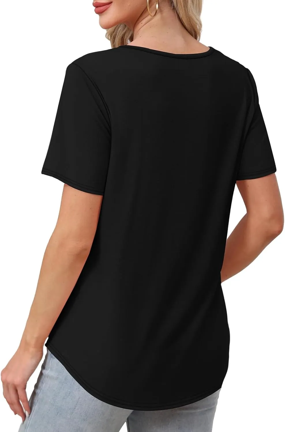 WIHOLL Women Summer Tops Short Sleeve Shirts V Neck Button Dressy Casual Pleated Blouses Fashion Outfits