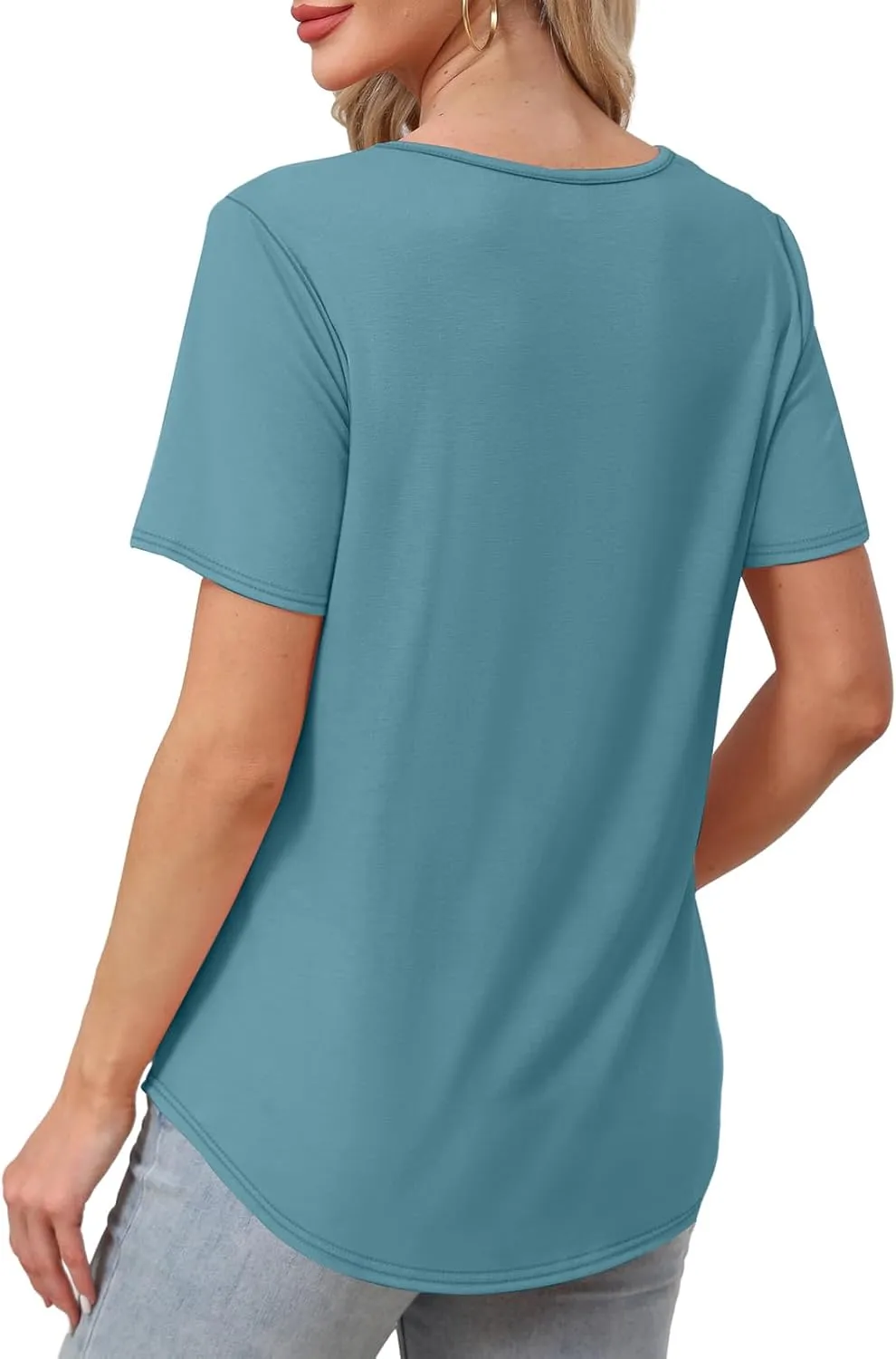 WIHOLL Women Summer Tops Short Sleeve Shirts V Neck Button Dressy Casual Pleated Blouses Fashion Outfits