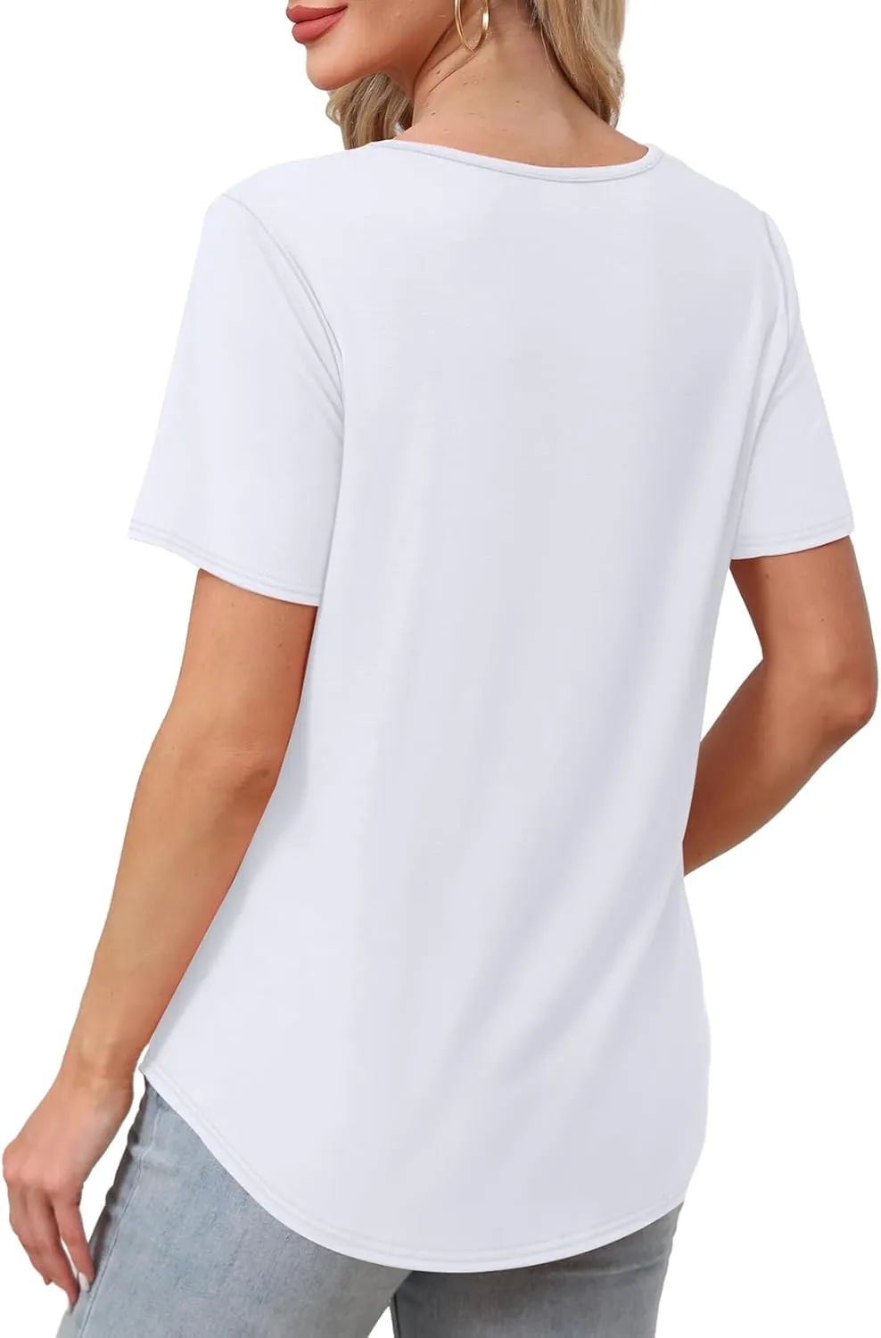 WIHOLL Women Summer Tops Short Sleeve Shirts V Neck Button Dressy Casual Pleated Blouses Fashion Outfits