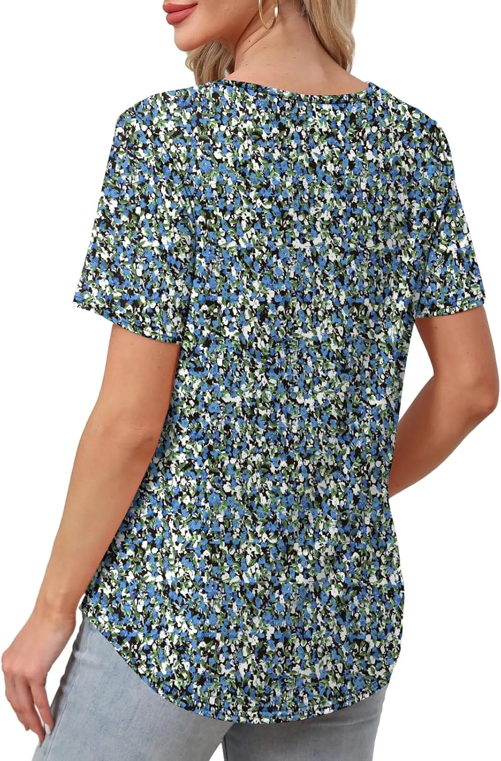 WIHOLL Women Summer Tops Short Sleeve Shirts V Neck Button Dressy Casual Pleated Blouses Fashion Outfits