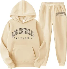 Womens 2 Piece Outfits Sweatsuits Los Angeles Hoodies Lounge Outfits Fashion Comfortable Tops and Joggers Sweatpants