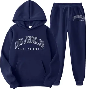 Womens 2 Piece Outfits Sweatsuits Los Angeles Hoodies Lounge Outfits Fashion Comfortable Tops and Joggers Sweatpants