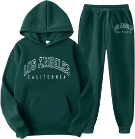 Womens 2 Piece Outfits Sweatsuits Los Angeles Hoodies Lounge Outfits Fashion Comfortable Tops and Joggers Sweatpants