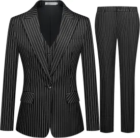 Women's 3 Piece Striped Suit One Button Slim Fit Business Work Professional Blazer Jacket Vest Pants Set