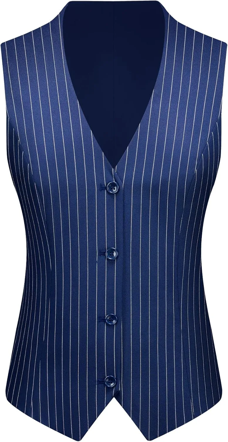 Women's 3 Piece Striped Suit One Button Slim Fit Business Work Professional Blazer Jacket Vest Pants Set