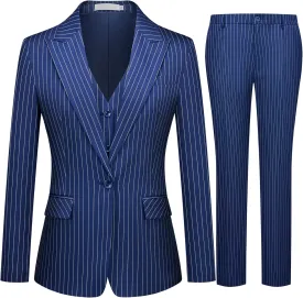 Women's 3 Piece Striped Suit One Button Slim Fit Business Work Professional Blazer Jacket Vest Pants Set