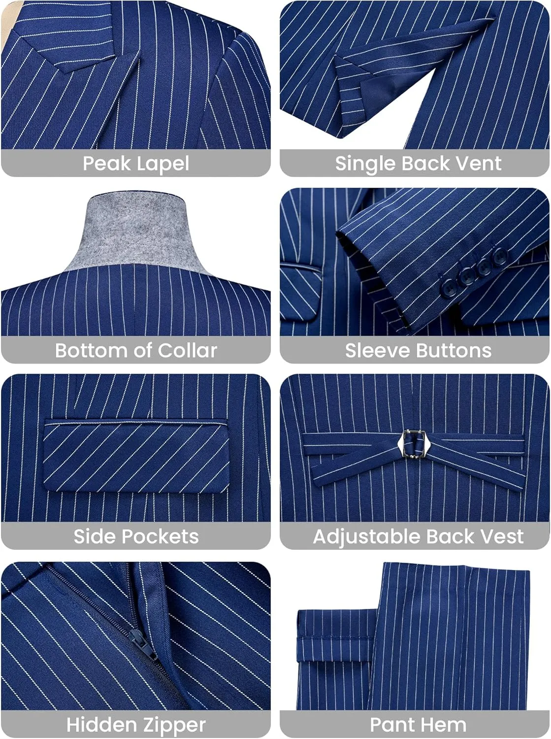 Women's 3 Piece Striped Suit One Button Slim Fit Business Work Professional Blazer Jacket Vest Pants Set