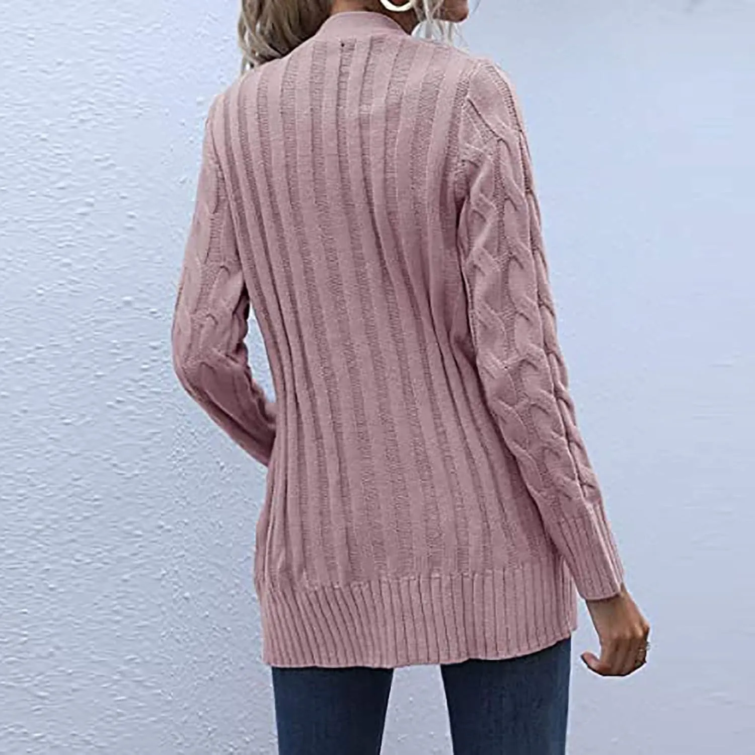 Womens Cable Knit Cotton Cardigan Sweaters Button V Neck Open Front Midi Sweater Jacket Winter Chunky Sweater Coat