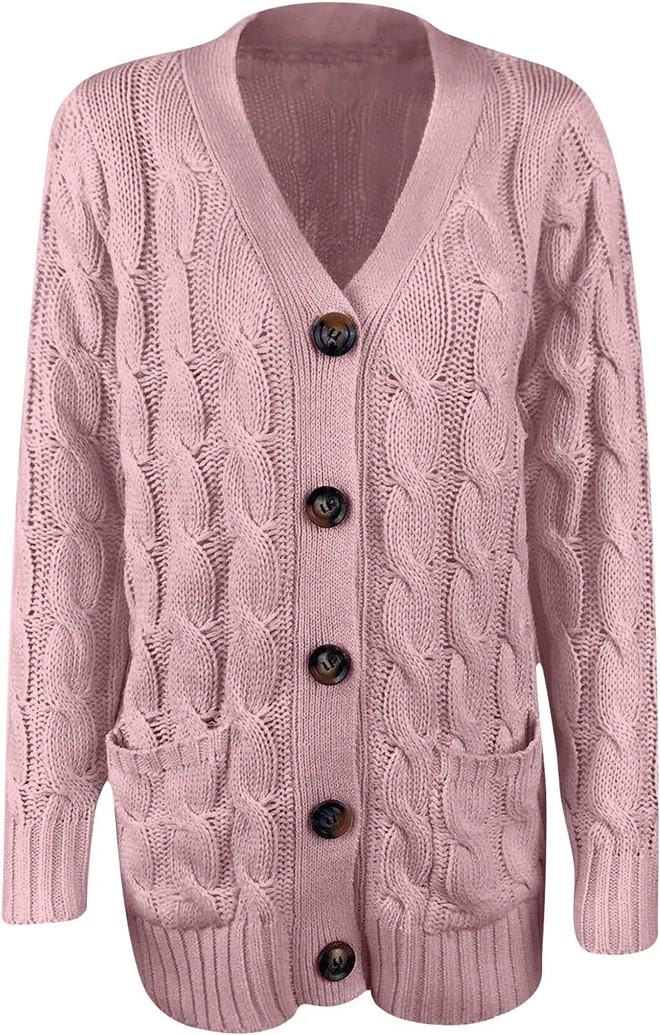 Womens Cable Knit Cotton Cardigan Sweaters Button V Neck Open Front Midi Sweater Jacket Winter Chunky Sweater Coat