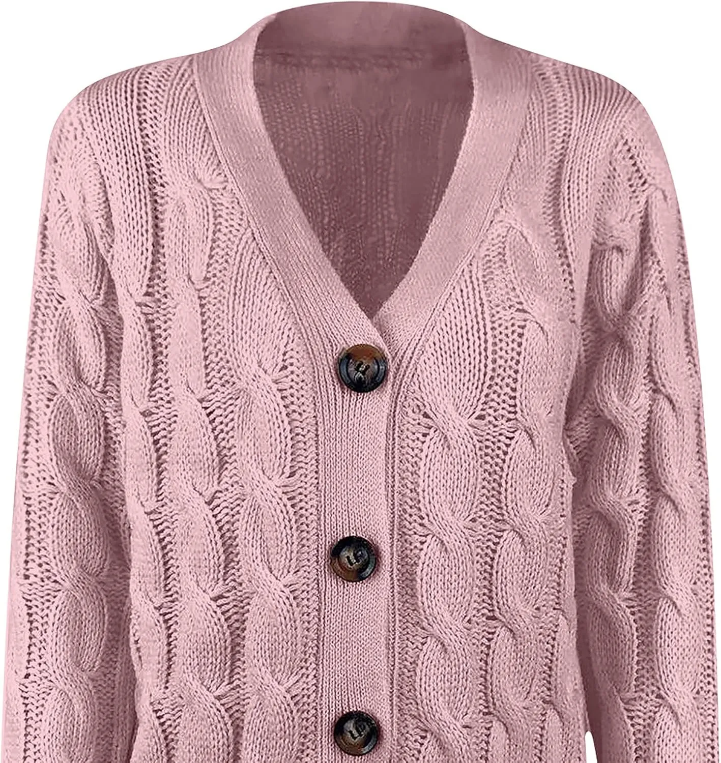 Womens Cable Knit Cotton Cardigan Sweaters Button V Neck Open Front Midi Sweater Jacket Winter Chunky Sweater Coat
