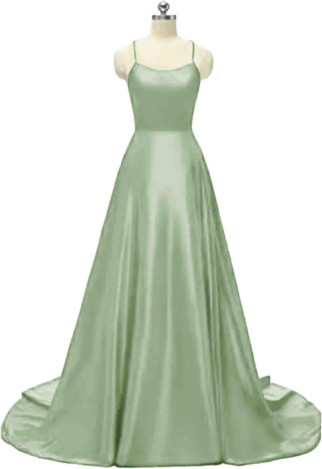 Women's Elegant Long Prom Dresses with Pockets Satin Halter Spaghetti Strap Wedding Dress Gowns