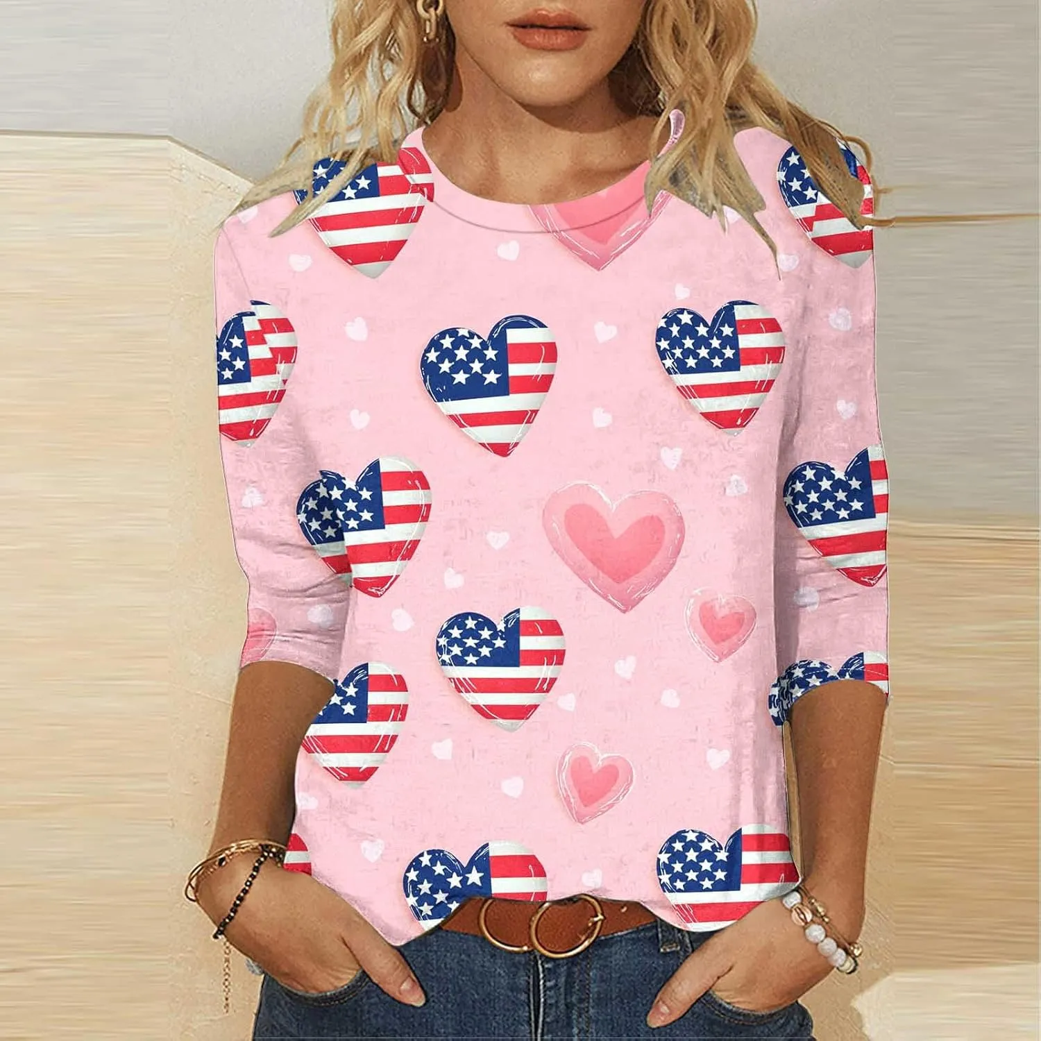 Women's Fashion 2025 Patriotic American Flag Print T-Shirt Casual Short Sleeve Tunics Tops Trendy Blouses Loose Fit Tees