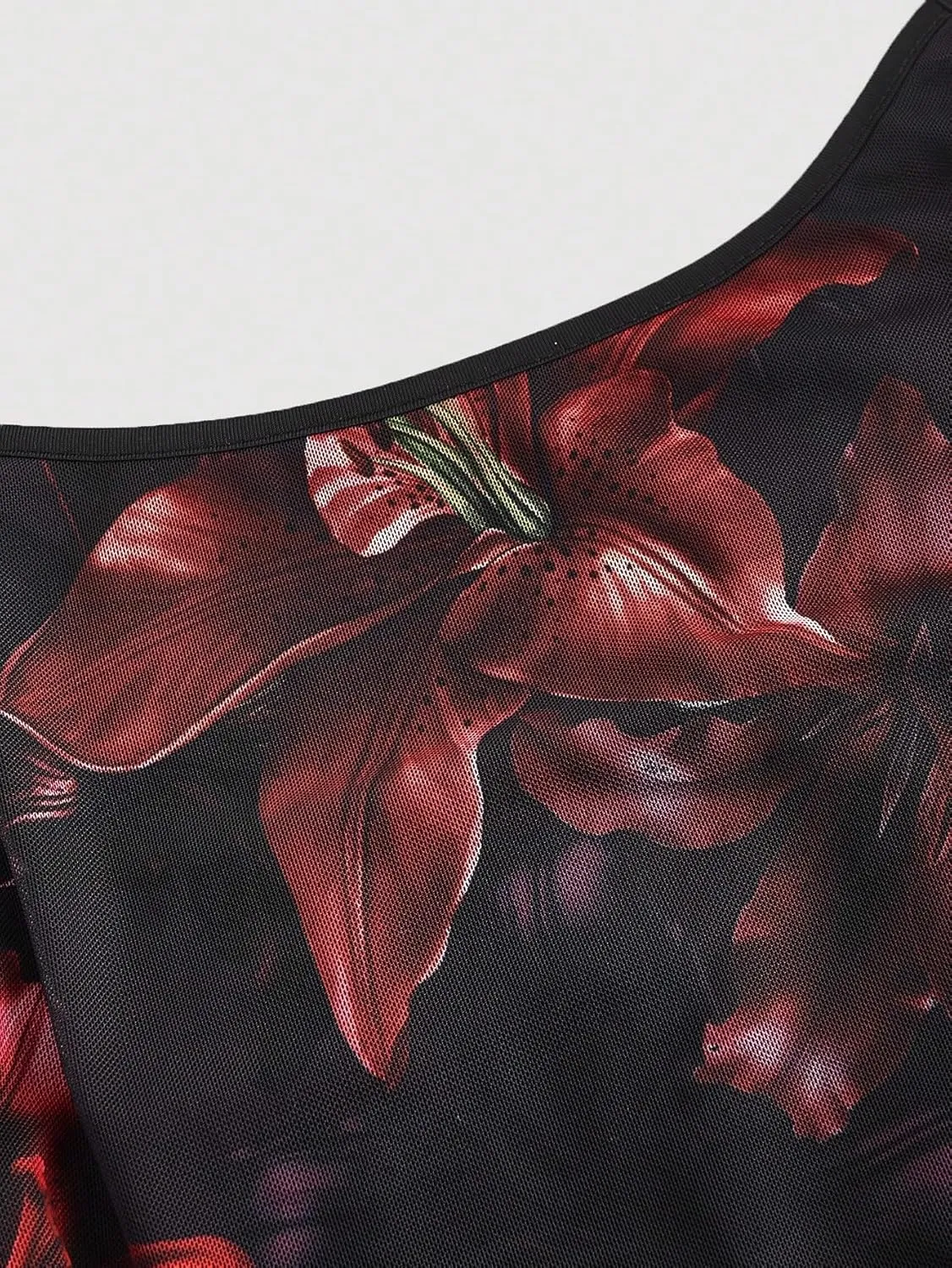 Women's Plus Size Floral Cami Dress Mesh Ruched Vintage Ruffle Hem Flared Long Maxi Dresses