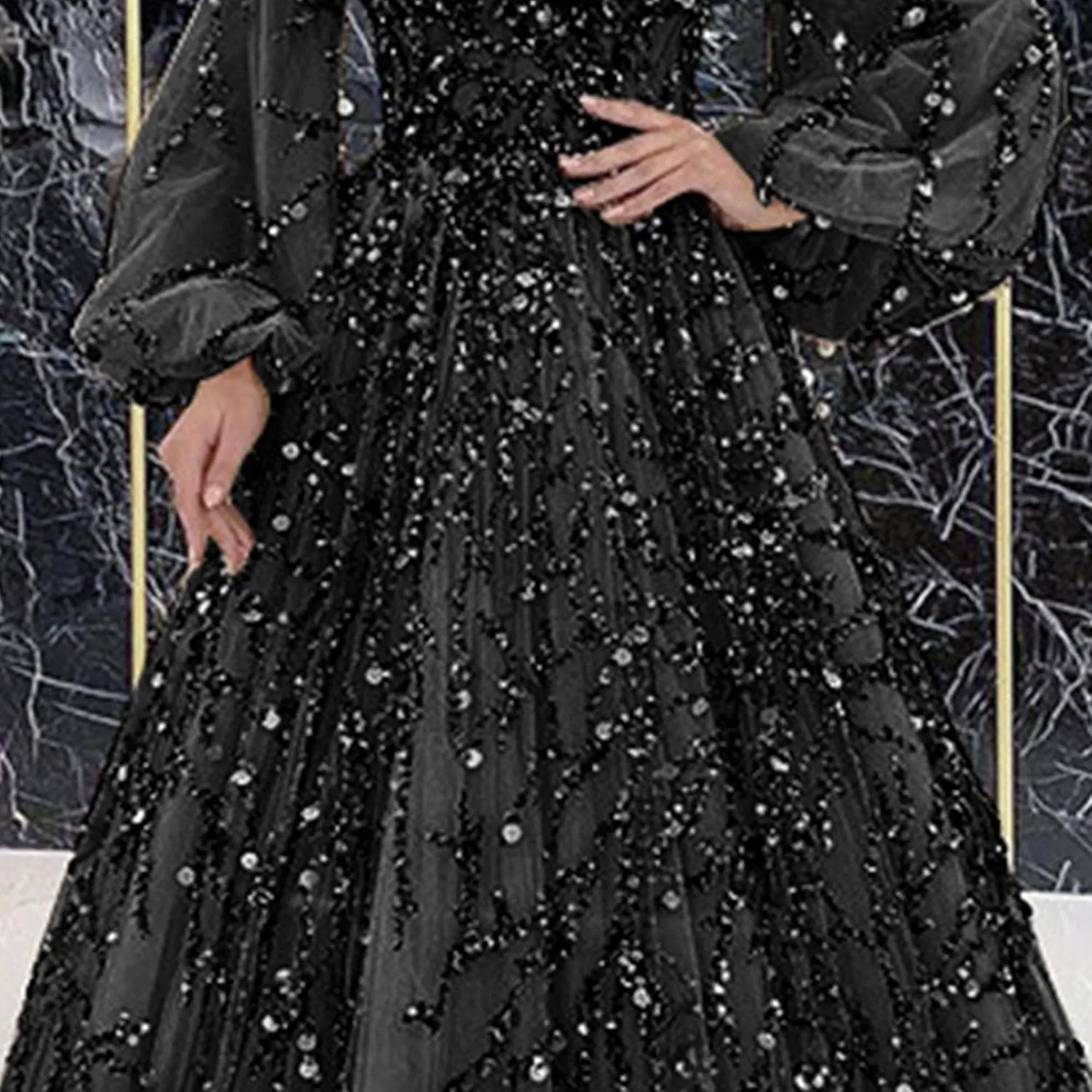 Women's Puffy Sleeve Prom Dress Tulle Ball Gown Slit Formal Evening Gowns Long Sleeve Wedding Dresses
