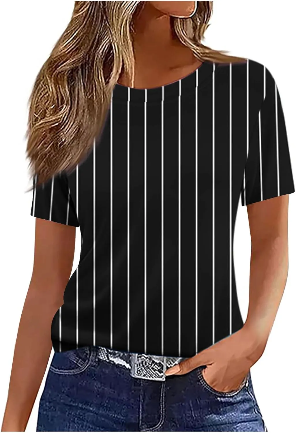 Womens Summer Tops 2025 Crew Neck Short Sleeve T Shirts Dressy Casual Blouses Cute Printed Tees Loose Trendy Outfits