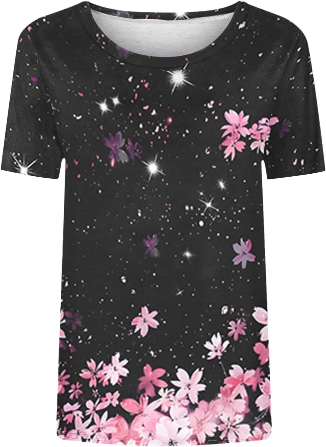 Womens Summer Tops 2025 Crew Neck Short Sleeve T Shirts Dressy Casual Blouses Cute Printed Tees Loose Trendy Outfits