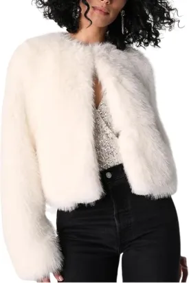 Wyeysyt Women's Cropped Faux Fur Jacket Winter Fashion Long Sleeve Open Front Cardigan Fluffy Shaggy Warm Short Coat