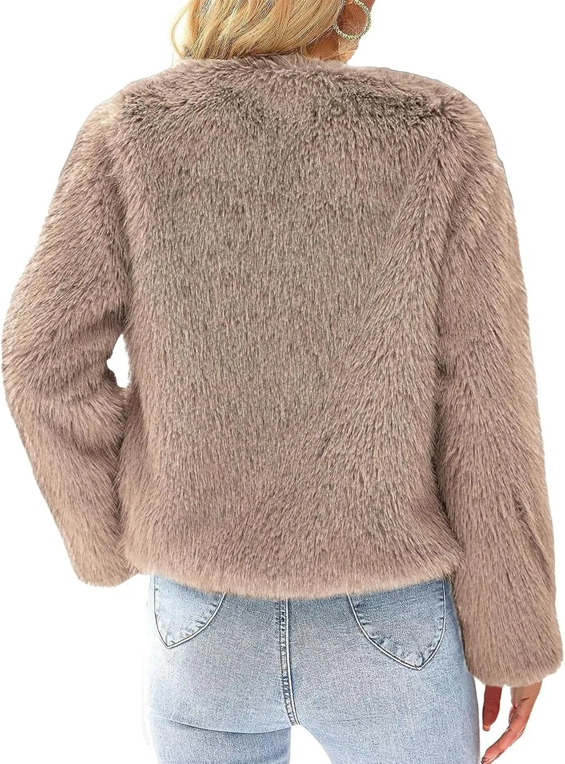 Wyeysyt Women's Cropped Faux Fur Jacket Winter Fashion Long Sleeve Open Front Cardigan Fluffy Shaggy Warm Short Coat
