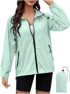 XUNRYAN Rain Jackets for Women Hooded Waterproof Packable Windbreaker Fall Outfits Sports Coat Outdoor Hiking Travel Jacket