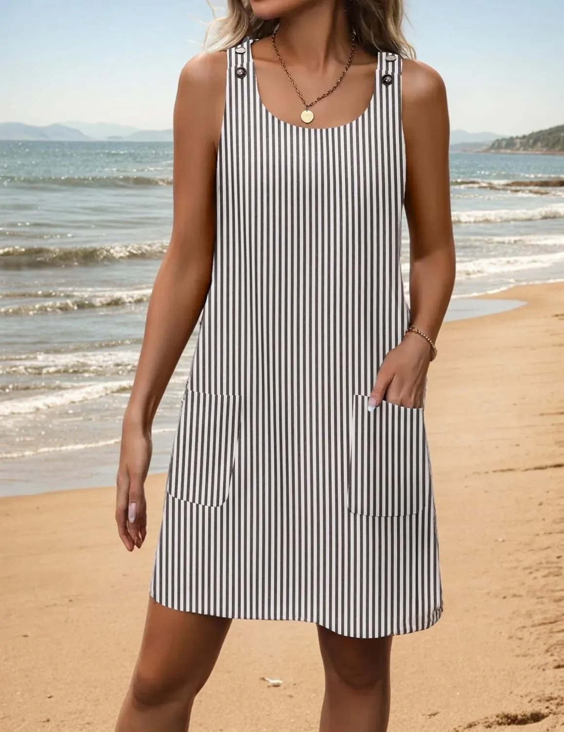 Zeagoo Summer Dress for Women Sleeveless Tank Dress with Pockets Casual Short A Line Dress Crewneck Sundress 2025