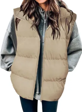 Zeagoo Women Sleeveless Warm Jackets Casual Stand Collar Puffer Vest Zip Up Quilted Jacket Winter Outerwear Coat