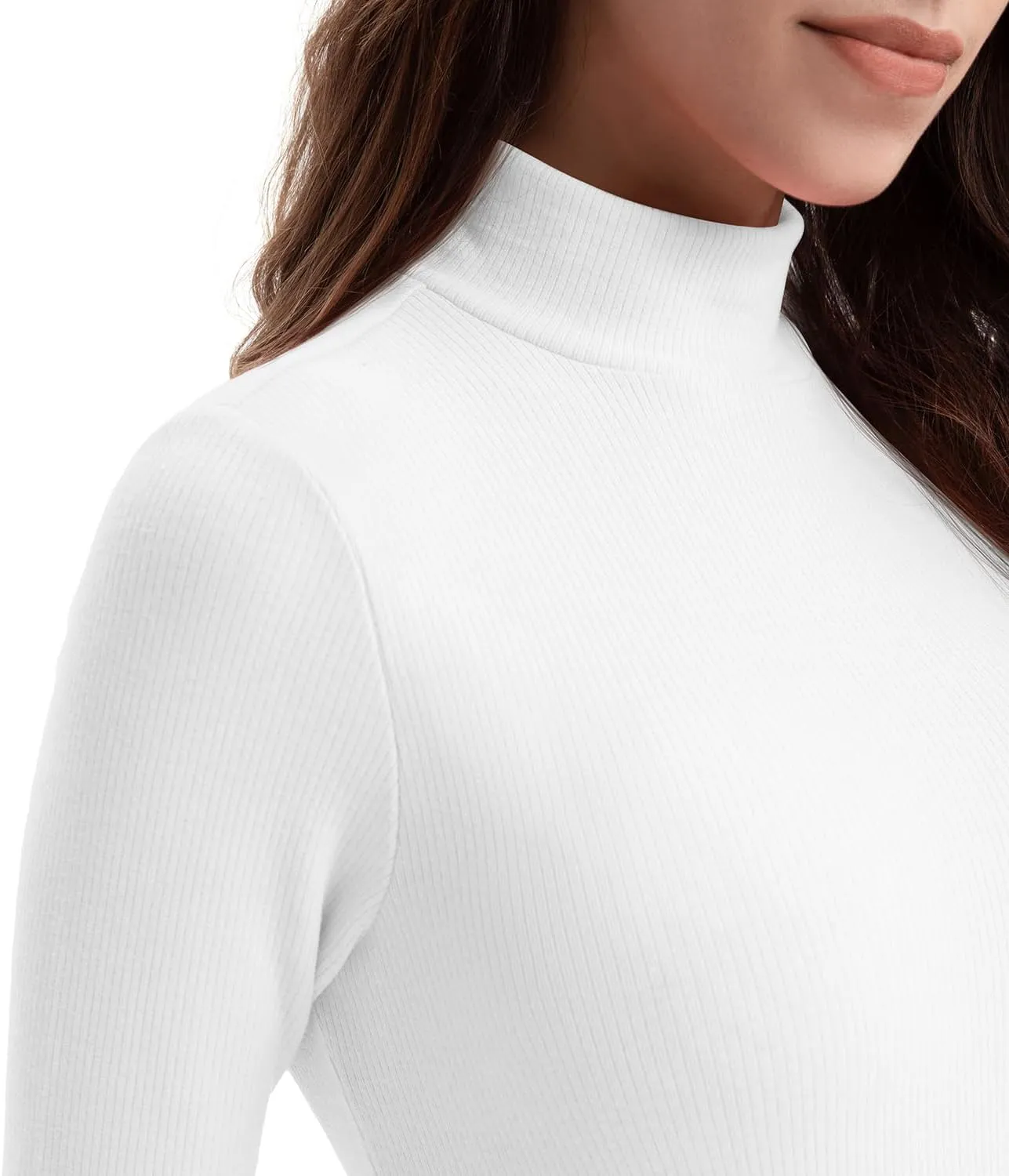 Zengjo Womens Mock Neck Long Sleeve Tops Ribbed Thermal Baselayer Shirt Stretch